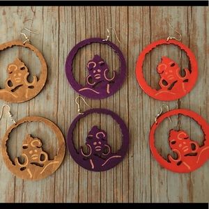 Wooden Afro Woman Earrings